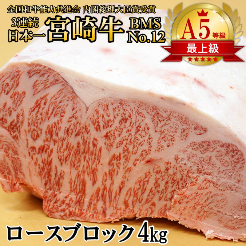 「宮崎牛」ロースブロック4kg(B・M・S No.12)西都牛