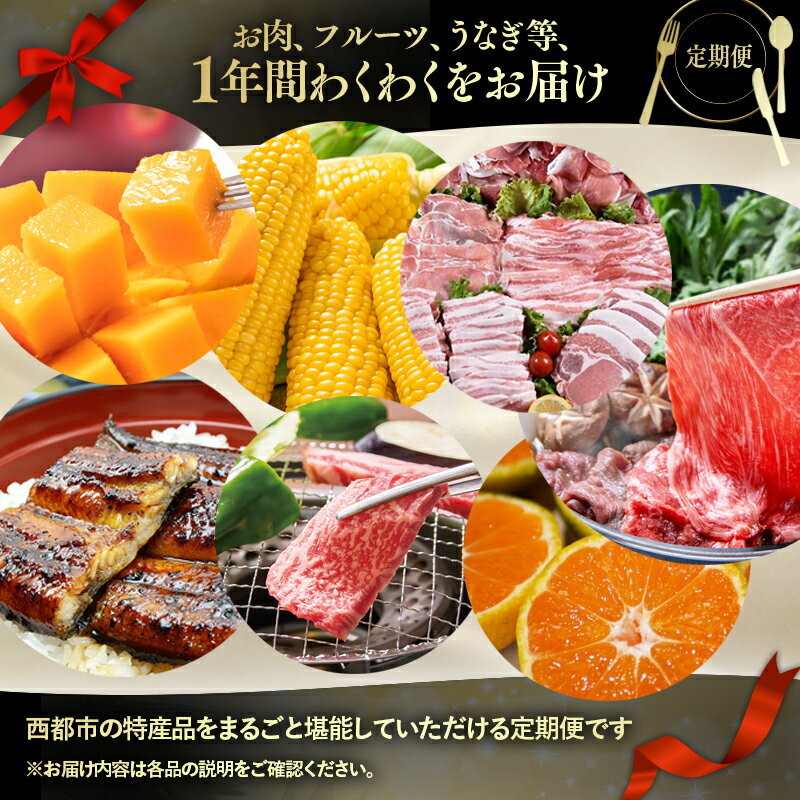 【ふるさと納税】【定期便 】お楽しみ 12ヶ月（12品）【季節の定期便】 西都まるごと堪能セット12品お届け！ マンゴー 宮崎牛 うなぎ 牛肉 すき焼き ＜15-6＞【12月31日終了】1年間 12回 ふるさと納税 スイートコーン みかん 西都市人気の品 果物 フルーツ☆