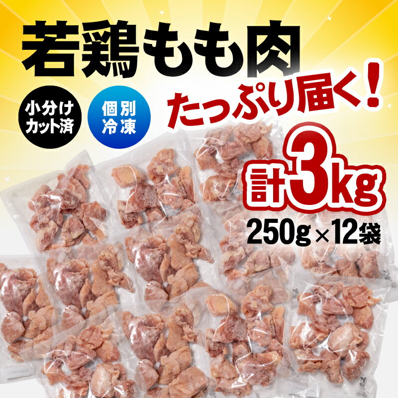 【ふるさと納税】 宮崎県産 若鶏もも肉カット 合計3kg(250g×12袋) バラ凍結 瞬間凍結製法 国産 鶏肉 鳥肉 とり肉 モモ肉 便利な小分けタイプ 唐揚げ チキン南蛮 ふるさと納税 宮崎県 さいと サイト