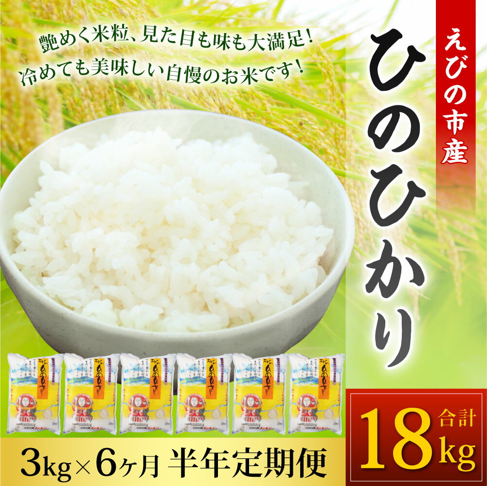 【ふるさと納税】【半年定期便】えびの産 ひのひかり 3kg×6ヶ月 合計18kg お米 精米 白米 ご飯 国産 宮崎県産 九州産 送料無料