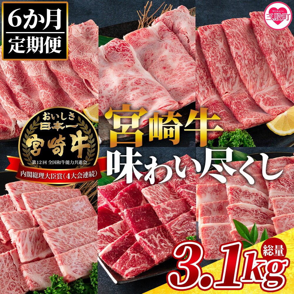 楽天宮崎県三股町【ふるさと納税】＜【6ヶ月定期便】総重量3.1kgの宮崎牛味わい尽くし＞宮崎牛 牛モモ モモ 牛バラ バラ ウデ 肩 肩ロース 牛肩ロース モモ ロース スライス 肉 すき焼き しゃぶしゃぶ 焼肉【MI076-my】【ミヤチク】