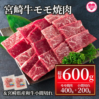 ＜宮崎牛モモ焼肉400gと宮崎県産和牛小間切れ200g 総量600g＞牛肉 国産 九州産 焼き肉 BBQ もも肉 スライス ブランド牛 肉じゃが 食べ比べ セット 小分け 個包装【MI236-my】【ミヤチク】