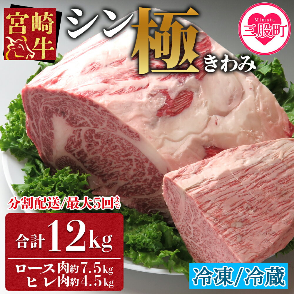 宮崎牛 【ふるさと納税】＜宮崎牛『シン極(きわみ)』ロース肉約7.5kg、ヒレ肉約4.5kg 冷蔵・冷凍、5回まで発送選択可能＞ステーキ すき焼き 焼肉 しゃぶしゃぶ 国産 焼肉 ブランド牛 黒毛和牛 お中元 お歳暮 ギフト 詰め合わせ 赤身 ブロック肉 塊肉 【MI019-nk】【中村食肉】