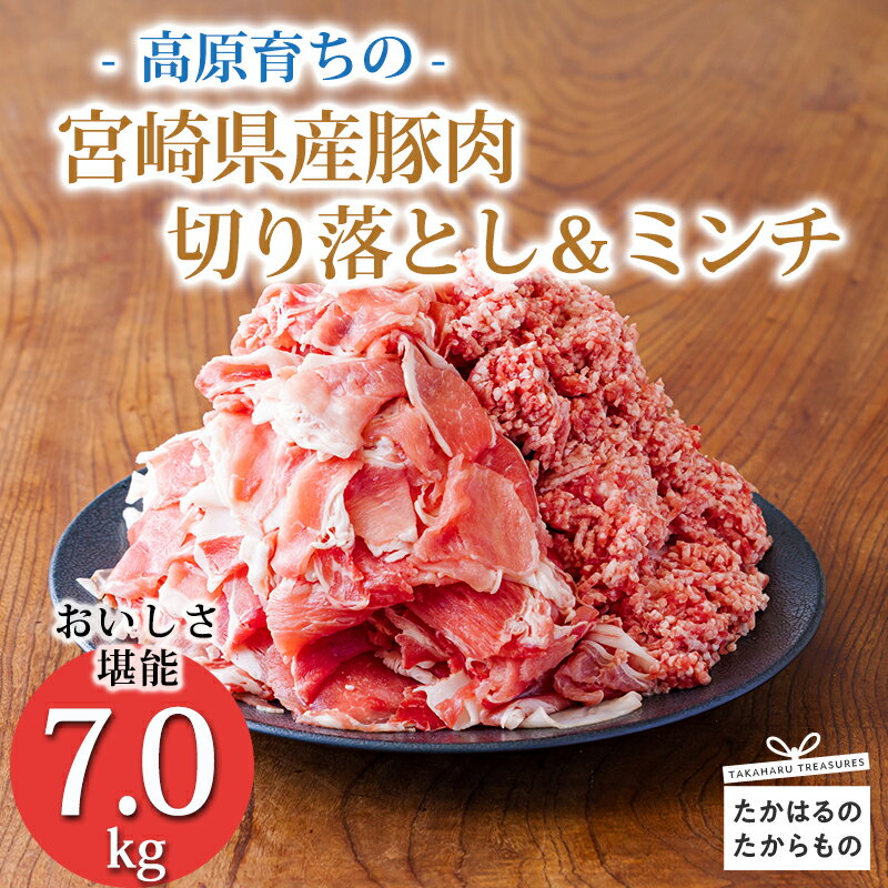 《大容量！寄付金20,000円で7kg》国産 豚肉 豚肉切り落とし＆ミンチ 計7000g コスパ抜群と話題 お弁当 豚肉2種詰め合わせセット しゃぶしゃぶ ハンバーグ 肉巻き アレンジ色々 宮崎県 高原町 日本産 送料無料 故郷納税 20000円 2万円台 二万円台