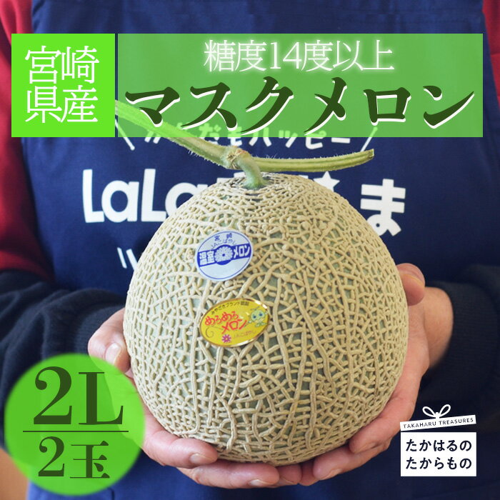 【ふるさと納税】数量限定 宮崎県産マスクメロン（めろめろメロン）1箱(2L×2玉) 1玉1.7kg以上 糖度14度以上 産地直送 送料無料 濃厚な甘さ みずみずしい果汁 やわらかな果肉 さわやかな香り アールスメロン ギフト 人気フルーツ 高原町の果物 故郷納税 20000円 2万円のサムネイル