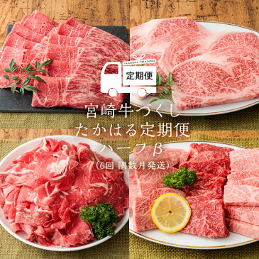 【ふるさと納税】宮崎県産特選 牛肉定期便（6回） 宮崎牛たかはる定期便β(偶数月発送) -霧島高原からの定期便- 締まりが良くきめ細やかで柔らかな食感 和牛コンテスト内閣総理大臣賞を3回連続受賞！ 2ヶ月に1度偶数月にお届け クール便で新鮮お届け ※送料無料