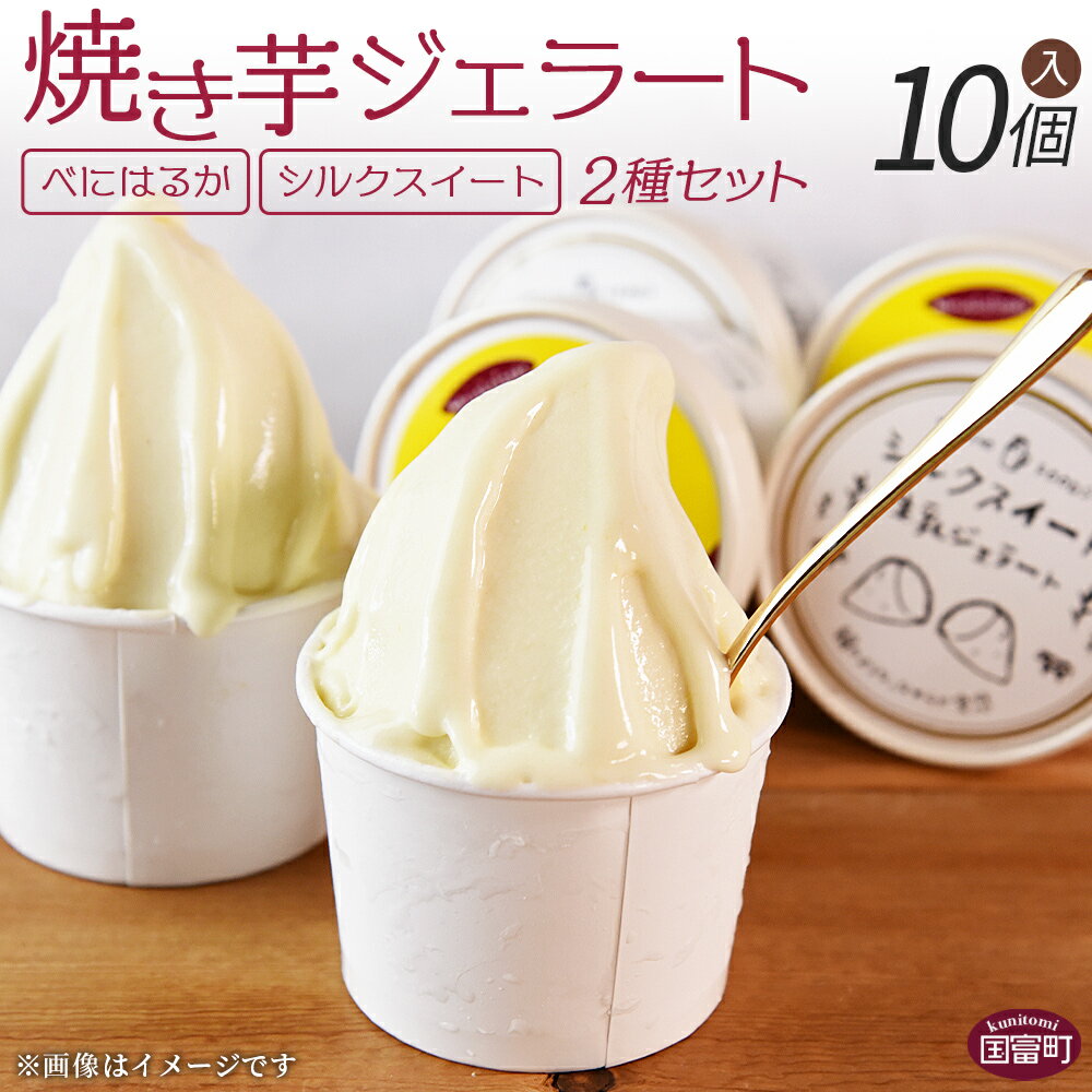 【ふるさと納税】＜焼き芋ジェラート2種セット（10個入り）＞※入金確認後、翌月末迄に順次出荷します。さつまいも サツマイモ 芋 紅はるか シルクスイート ジェラート アイス アイスクリーム スイーツ デザート 洋菓子 詰め合わせ 丸章フーズ 宮崎県 国富町【冷凍】のサムネイル