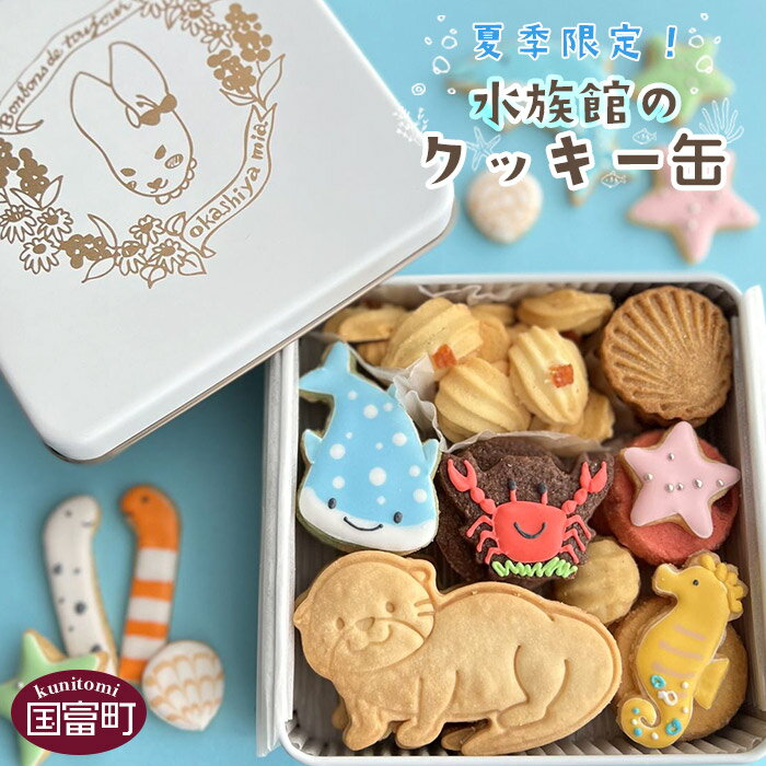 【ふるさと納税】＜夏季限定！水族館のクッキー缶＞※入金確認後、2023年9月末迄に順次出荷します お菓子 スイーツ アイシングクッキー サブレ かわいい ギフト プレゼント お菓子屋mia 宮崎県 国富町 0442_mi【冷蔵】のサムネイル