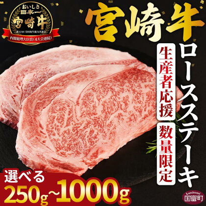 生産者応援 期間限定 数量限定 ＜宮崎牛ロースステーキ＞ 国産 黒毛和牛 牛肉 牛 精肉 ロース ロース肉 ステーキ 4等級以上 ブランド牛 赤身 贈答品 ギフト 贈り物 化粧箱 グルメ ミヤチク 宮崎県 国富町【冷凍】※入金確認後、翌月末までに順次出荷