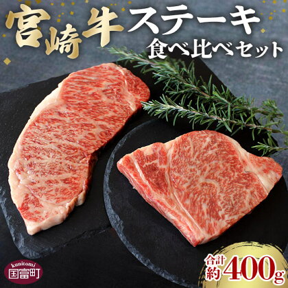 ＜宮崎牛ステーキ食べ比べセット 合計約400g (サーロイン約200g・リブロース約200g)＞※入金確認後、2か月以内に順次出荷します。 牛肉 和牛 黒毛和牛 お肉 霜降り 株式会社SHINGAKI 国富店 宮崎県 国富町 0500_sh【冷凍】