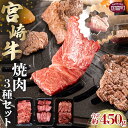 【ふるさと納税】＜宮崎牛焼肉3種セット 合計約450g (バ