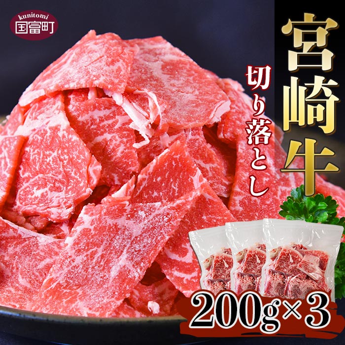 [宮崎牛 切り落とし 合計600g(200g×3)]※入金確認後、翌月末迄に順次出荷します。牛肉 和牛 黒毛和牛 国産 普段使い 小分け 食材 家庭料理 こま スライス グルメ カレー 肉じゃが 牛丼 煮物 特産品 送料無料 宮崎県 国富町 0330_ty[冷凍]