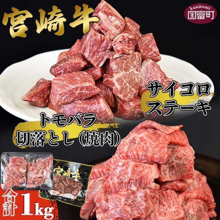 [宮崎牛サイコロステーキ & 宮崎牛トモバラ切落とし(焼肉)合計1.0kg]※入金確認後、翌月末迄に順次出荷します。牛肉 和牛 黒毛和牛 セット 真空 小分け カット済み BBQ 焼肉 煮込み 国産 特産品 送料無料 宮崎県 国富町 0382_ty[冷凍]