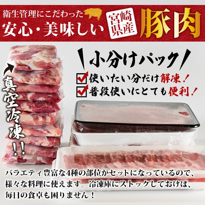 【ふるさと納税】＜宮崎県産豚肉 バラエティーセット4.4kg＞※入金確認後、翌月末迄に順次出荷 豚肉 豚ロース 肩ロース スライス 豚モモ 切り落とし 4種 赤身 真空パック 詰め合わせ 使い勝手 安心 食べて応援 国産 送料無料 太陽の大地 宮崎県 国富町 0629_ty【冷凍】