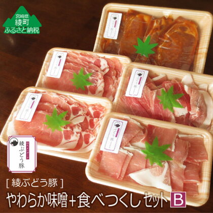人気 希少 美味しい「綾ぶどう豚」宮崎県産 やわらか 切り落とし 調理 味噌+食べつくし 3種 セットB ジューシー ブランド豚（36-212）