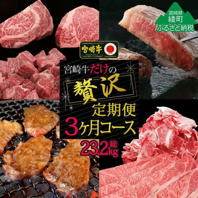 【ふるさと納税】【定期便】宮崎牛だけの贅沢定期便3ヶ月コース 合計23.2kg牛肉 スライス 冷凍 内閣総理大臣賞受賞 宮崎県産 国産 送料無料