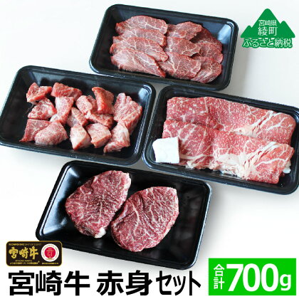 宮崎牛赤身セット700g(ステーキ200g・焼肉150g・スライス200g・サイコロ150g) 牛肉 モモ もも すき焼き しゃぶしゃぶ BBQ 真空 冷凍 内閣総理大臣賞受賞 宮崎県産 送料無料（36-166）