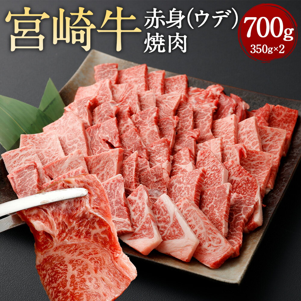 ＜赤身（ウデ）焼肉 350g×2＞翌月末迄に順次出荷 宮崎牛 赤身 ウデ肉 焼肉用 焼肉 BBQ バーベキュー 牛 お肉 牛肉 黒毛和牛 和牛 九州 国産 冷凍 宮崎県 高鍋町 送料無料