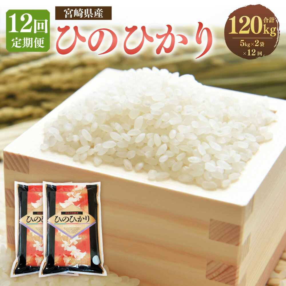 ＜12ヶ月定期便 宮崎県産 ひのひかり 10kg＞※お申込みの翌月下旬頃に第一回目発送 （12月は中旬頃）計120kg 白米 米 お米 精米 おこめ 食品 お取り寄せ 宮崎県 高鍋町 送料無料