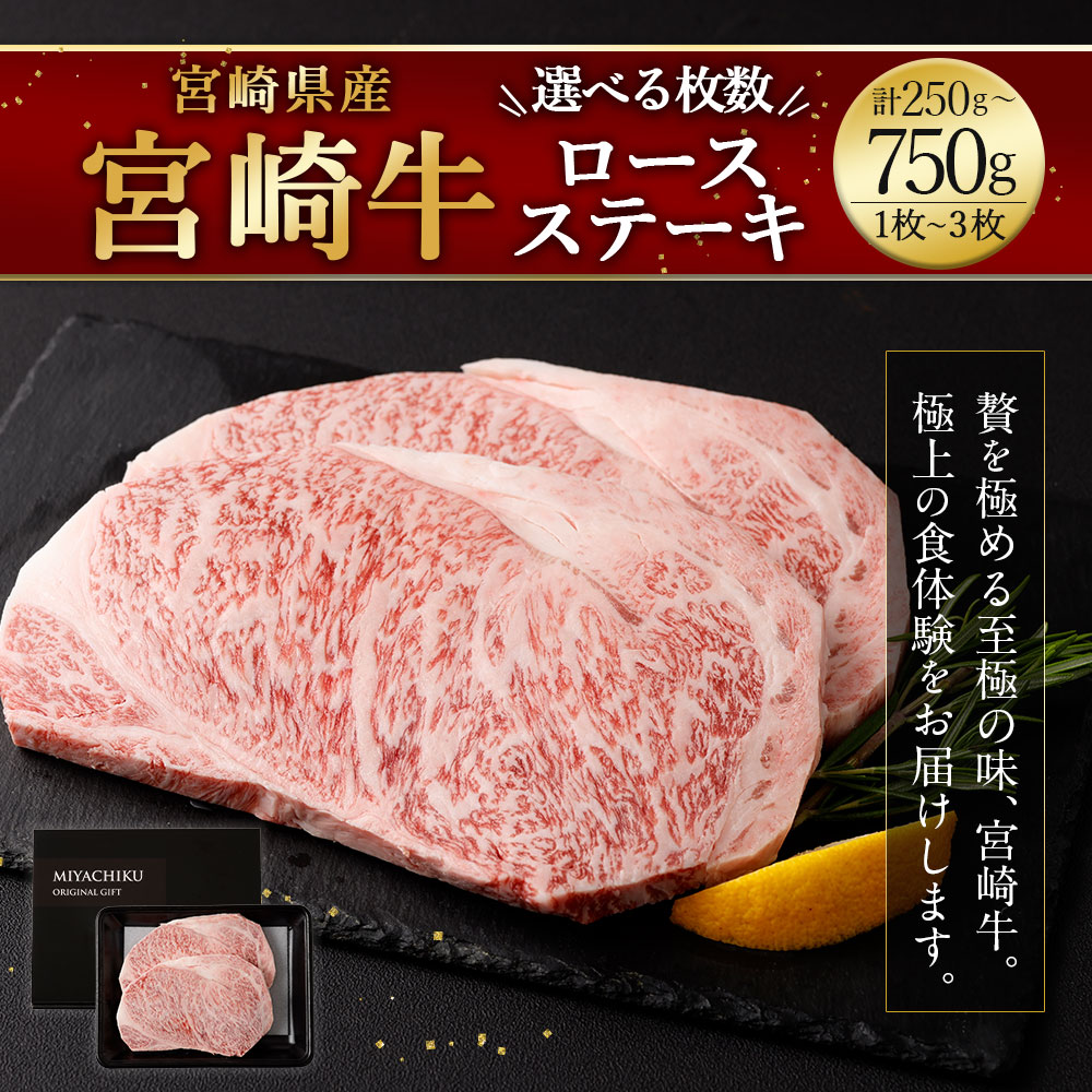 【ふるさと納税】【選べる容量】＜宮崎牛ロースステーキ 1枚 250g or 2枚 500g or 3枚 750g＞入金確認後、翌月末迄に順次出荷 宮崎牛 牛肉 和牛 肉 お肉 牛ロース ロースステーキ ロース ステーキ肉 冷凍 宮崎県 高鍋町 送料無料 新生活応援 卒業祝い 就職祝い 入学 卒業 f454010-takanabe-10001157 宮崎県高鍋町 サンプル画像2