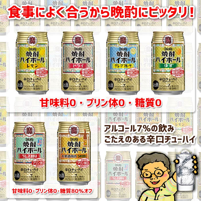 【ふるさと納税】＜TaKaRa焼酎ハイボール6種×4本呑み比べ(350ml×24本)+宮崎名物鶏の炭火焼き8袋＞※入金確認後、翌月末迄に順次出荷します。 レモン ドライ グレープフルーツ ラムネ割り ゆず うめ割り 缶酎ハイ チューハイ タカラ 宝 宮崎県 特産品 高鍋町【常温】