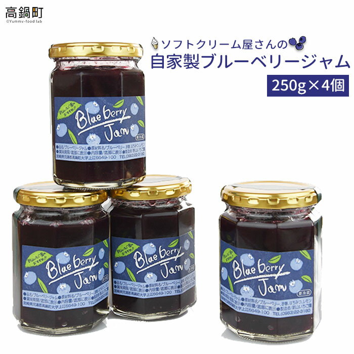 4位! 口コミ数「4件」評価「4.75」＜ソフトクリーム屋さんの自家製ブルーベリージャム250g×4＞2か月以内に順次出荷 特産品 新山いちご園 宮崎県 高鍋町 送料無料【冷蔵】