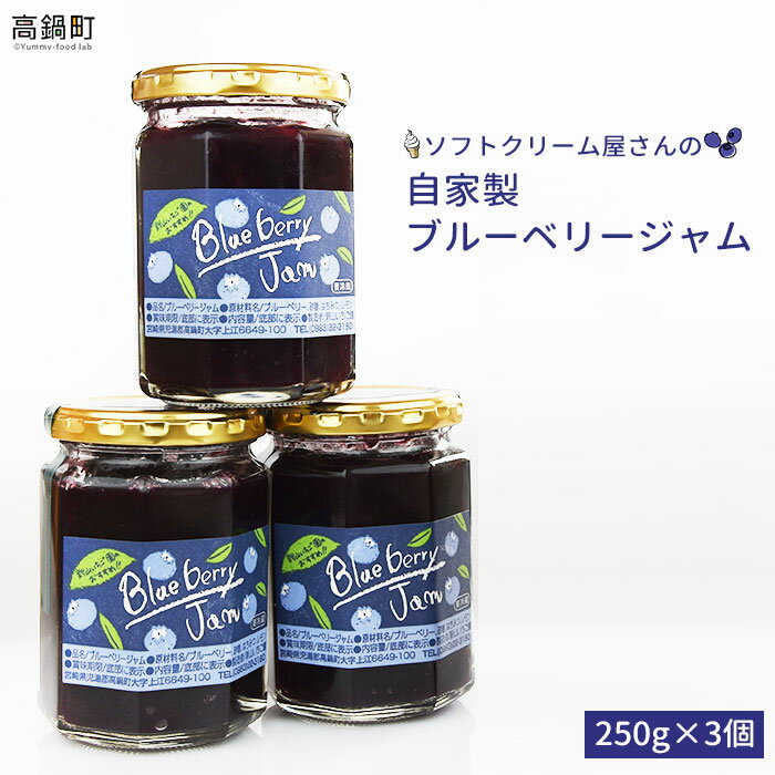 26位! 口コミ数「1件」評価「4」＜ソフトクリーム屋さんの自家製ブルーベリージャム250g×3＞2か月以内に順次出荷 特産品 新山いちご園 宮崎県 高鍋町 送料無料【冷蔵】