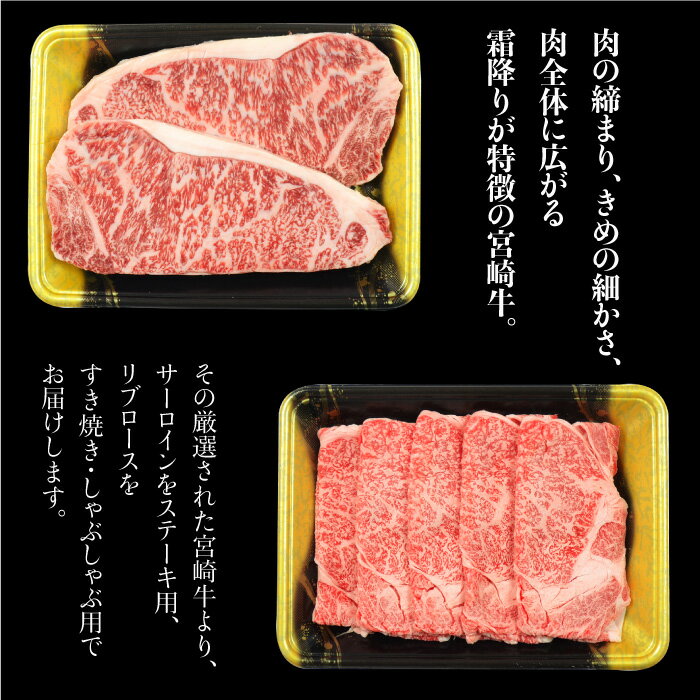 【ふるさと納税】＜宮崎牛 サーロインステーキ用460gとリブロースすき焼きしゃぶしゃぶ用300g＞ ※入金確認後、翌月末迄に順次出荷します。 牛肉 黒毛和牛 すきやき スキヤキ リブロース 特産品 宮崎県 高鍋町 【冷凍】