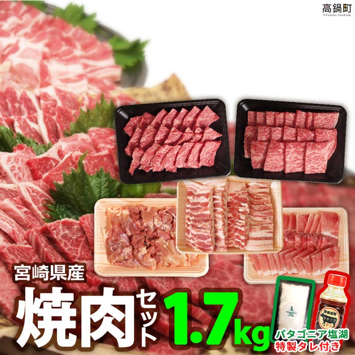 【ふるさと納税】＜宮崎県産焼肉セット1.7kg＋タレ＆塩＞ ※3か月以内に順次出荷します！ 牛肉 豚肉 鶏...