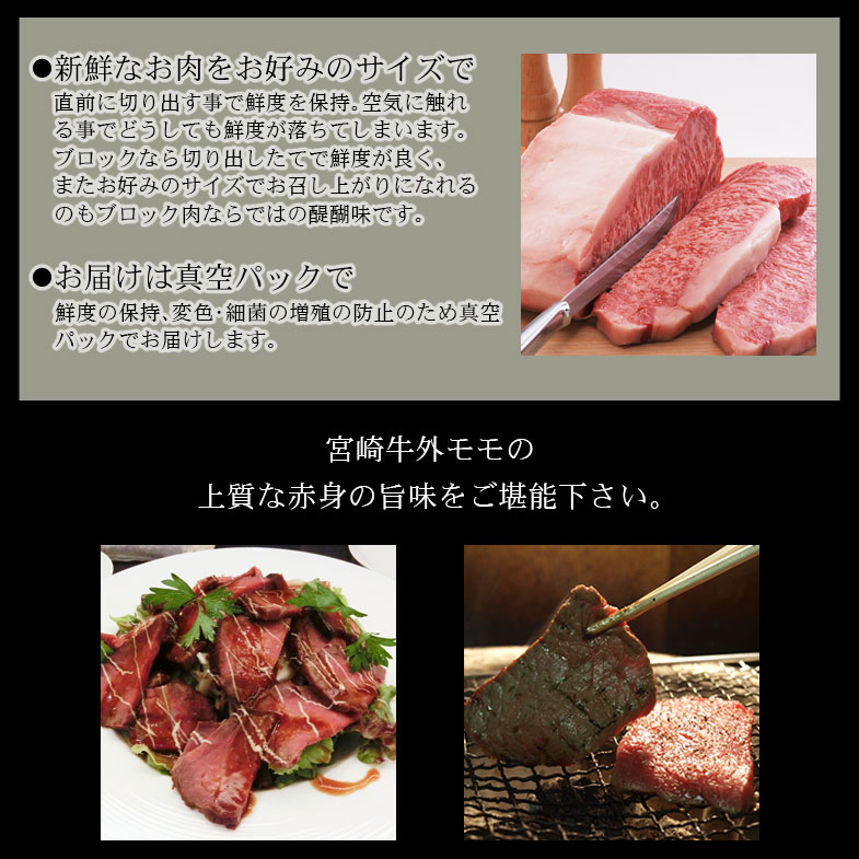 【ふるさと納税】＜宮崎牛外ももブロック400g+パタゴニア天然塩付き＞ ※3か月以内に順次出荷します！ ソトモモ 赤身 塊肉 黒毛和牛 牛肉 パタゴニア湖塩 特産品 牛乃屋 キャンプ 宮崎県 高鍋町 【冷凍】