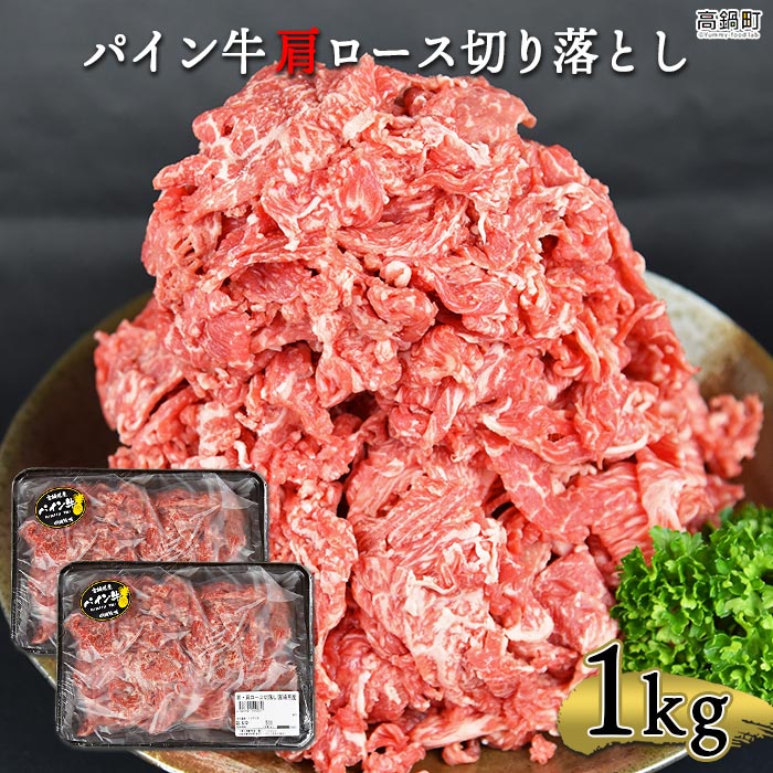 ＜パイン牛 肩ロース切り落とし 500g×2パック 計1kg＞※入金確認後、翌月末迄に順次出荷します。 宮崎県産黒毛和牛 牛肉 ブランド牛 株式会社ユウエス 宮崎県 特産品 高鍋町 【冷凍】