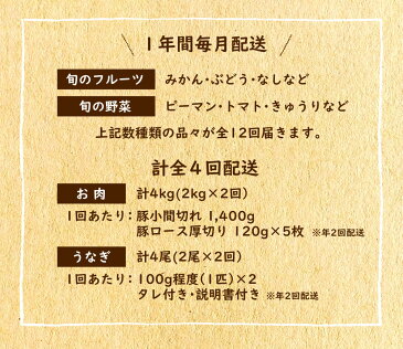 【ふるさと納税】1年間毎月配送！【大人気】フルーツ・肉・うなぎ・野菜セット（定期便）