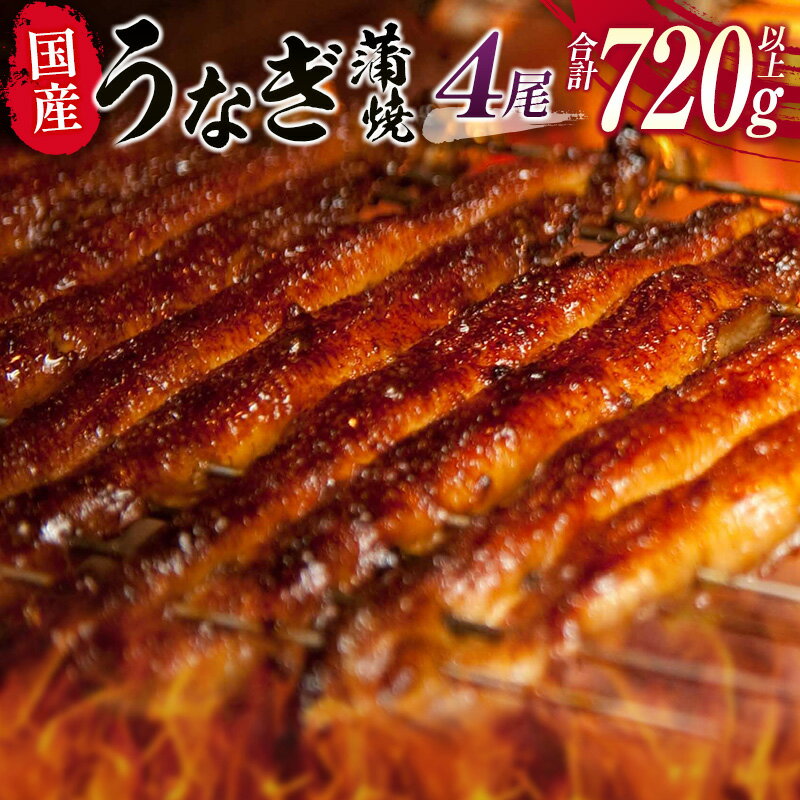 【ふるさと納税】国産 うなぎ 蒲焼 4尾（無頭）計720g以上 新富町産 鰻 ウナギ 支援 鰻楽 送料無料