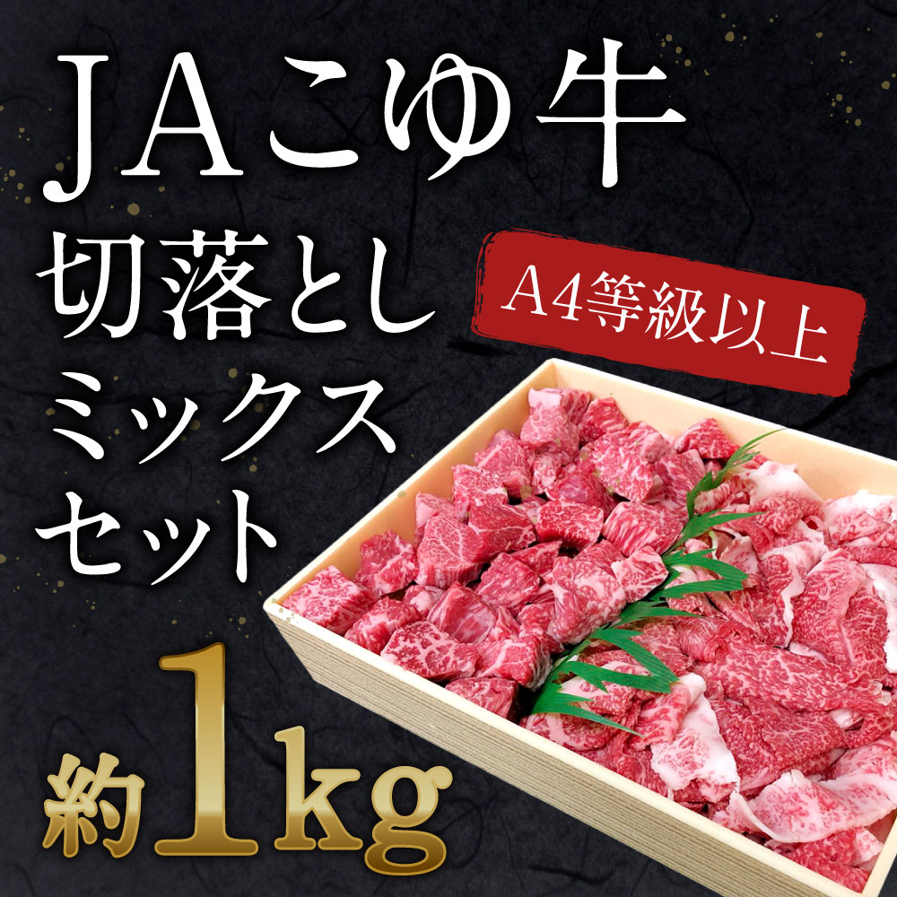 【ふるさと納税】宮崎黒毛和牛＜JAこゆ牛＞切り落とし 約1kg ミックスセット A4等級以上 スライス サイコロ カット カレー・シチュー用 ブランド牛 宮崎県産 冷凍 和牛 牛肉 国産 送料無料