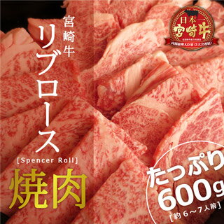 【ふるさと納税】宮崎牛 リブロース 焼肉 600g 約6〜7人前 霜降り bbq 和牛 牛肉 送料無料