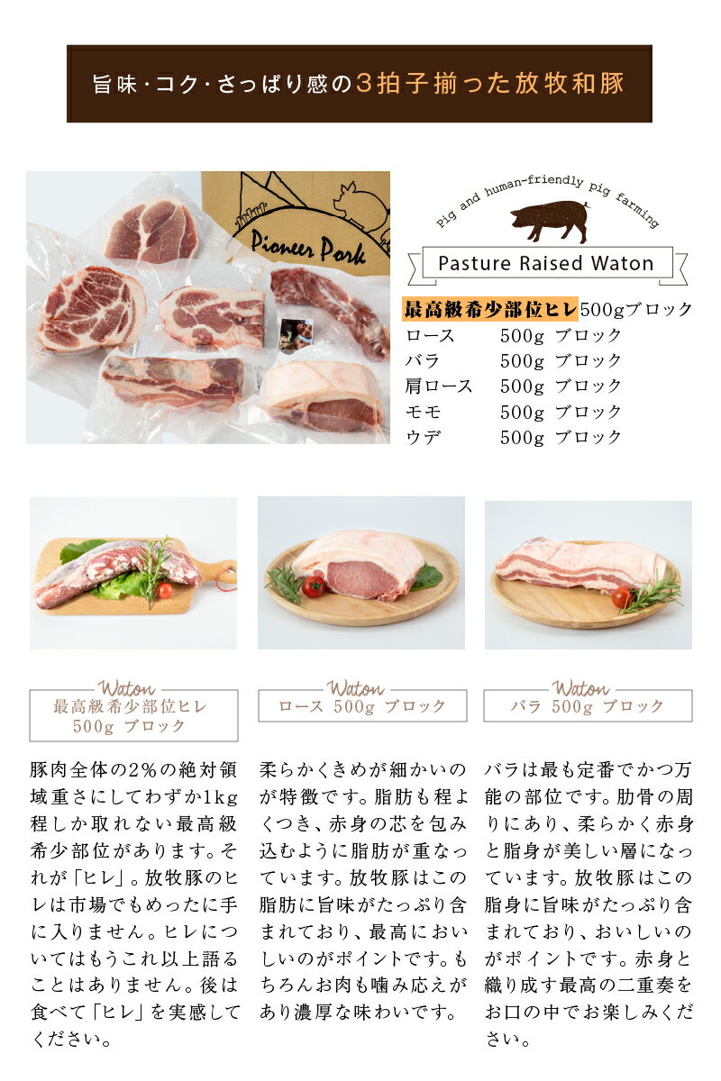 【ふるさと納税】≪放牧和豚≫Supremeセット【合計約3kg】- 豚肉 豚ヒレブロック 豚ロースブロック 豚肩ロースブロック 豚バラブロック 豚モモブロック 豚ウデブロック 6種類の豚肉ブロック かたまり Pioneer Pork(パイオニアポーク) こだわり 送料無料 【宮崎県木城町】