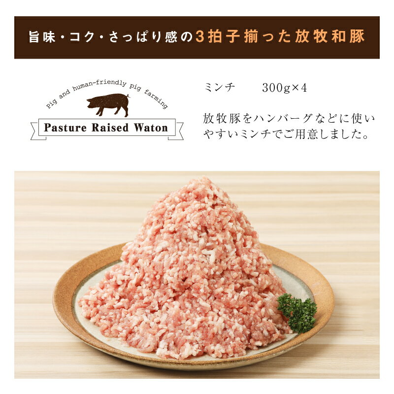 【ふるさと納税】【レビューキャンペーン対象】≪放牧和豚≫ ミンチ300g×4セット - 国産 豚肉 豚 挽き肉 挽肉 ひき肉 ミンチ 豚ミンチ 冷凍 ハンバーグや麻婆豆腐に 旨味・コク・さっぱり感の放牧和豚 Pioneer Pork(パイオニアポーク) 小分け 送料無料【宮崎県木城町】