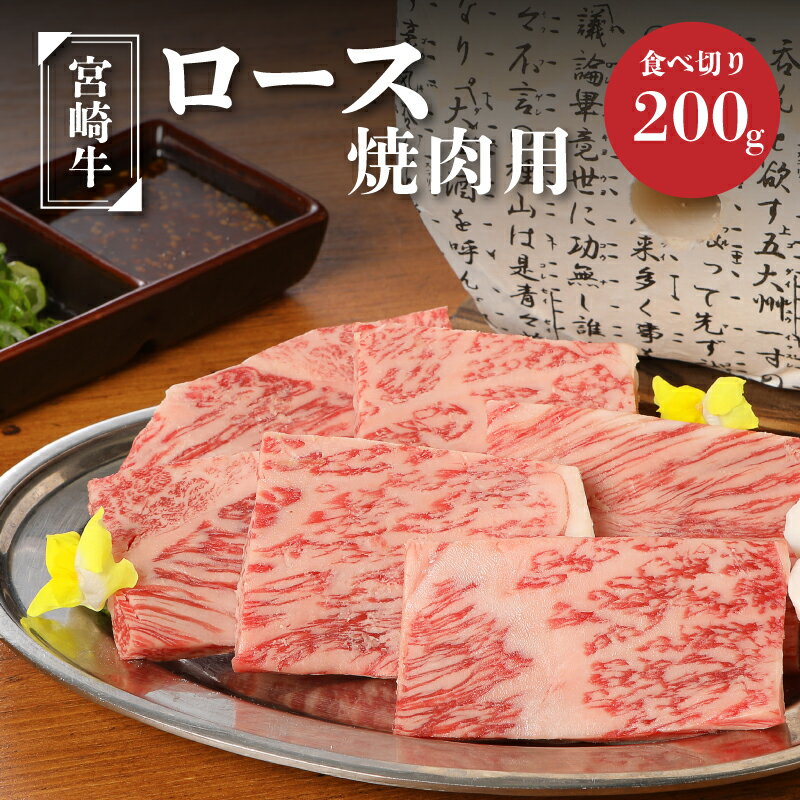 宮崎牛ロース焼肉用200g - 国産牛肉 ブランド牛肉 焼き肉用カット 4等級から5等級 黒毛和牛 一人暮らし 1人前 おうち焼肉 赤身と脂肪のバランスがとれたキメ細かくて柔らかな肉質 送料無料 K01_0004 【宮崎県木城町】