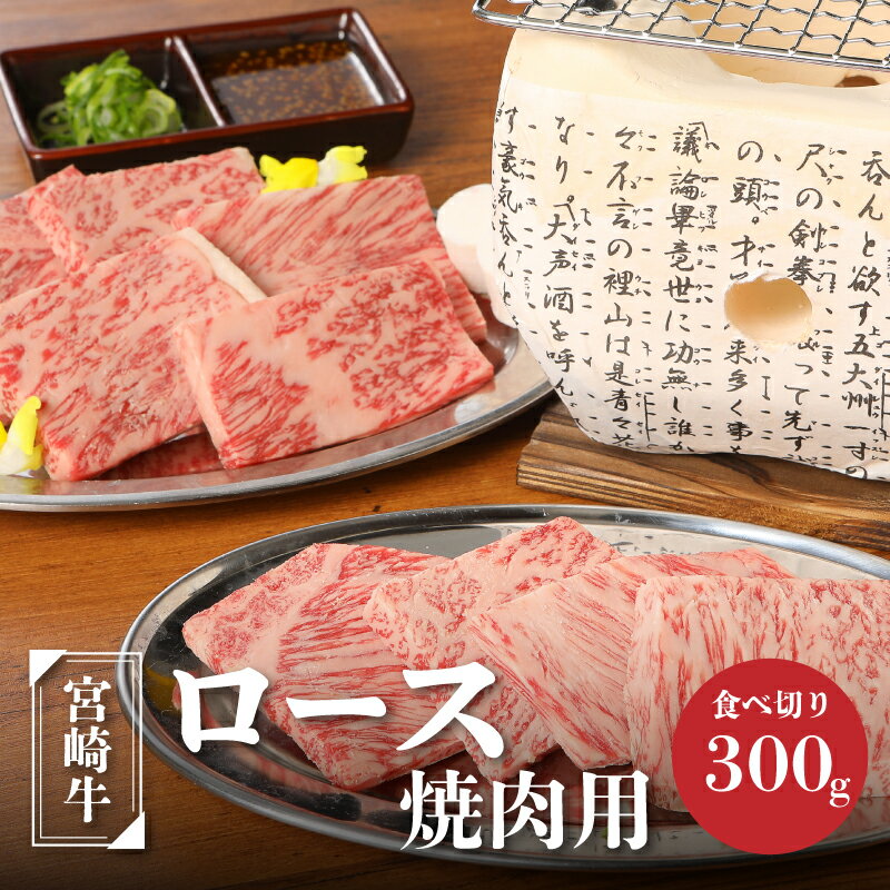 宮崎牛ロース焼肉用300g - 国産牛肉 ブランド牛肉 焼き肉用カット 4等級から5等級 黒毛和牛 一人暮らし 1人前 おうち焼肉 赤身と脂肪のバランスがとれたキメ細かくて柔らかな肉質 送料無料 K01_0006 【宮崎県木城町】