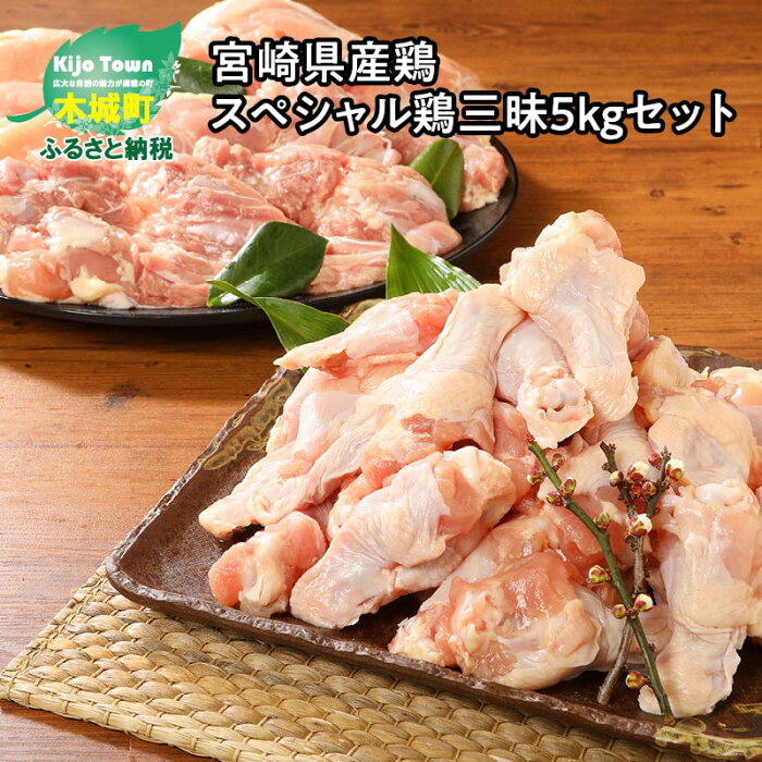 【ふるさと納税】宮崎県産鶏 スペシャル鶏三昧5kgセット - 鶏もも肉 鶏むね肉 手羽元 総重量5キロ 鶏肉セット 唐揚げ/チキン南蛮/サラダチキン/煮物 3種類の部位 真空パック 送料無料 K16_0017_2 【宮崎県木城町】