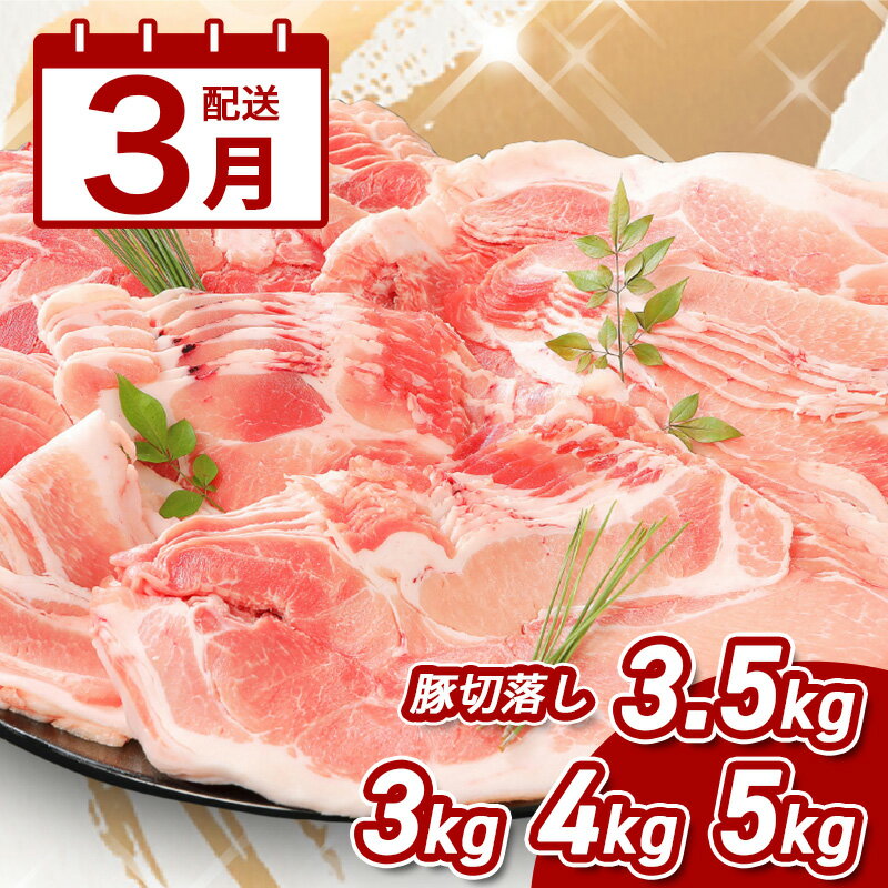 3月配送★[訳あり]宮崎県産豚切落し 3kg/3.5kg/4kg/5kg 国産豚肉 切り落とし 形・大きさ サイズ不揃い 豚こま 冷凍 訳アリ 500gの小分け 生姜焼き 大容量 食品 家庭料理 送料無料 [宮崎県木城町]