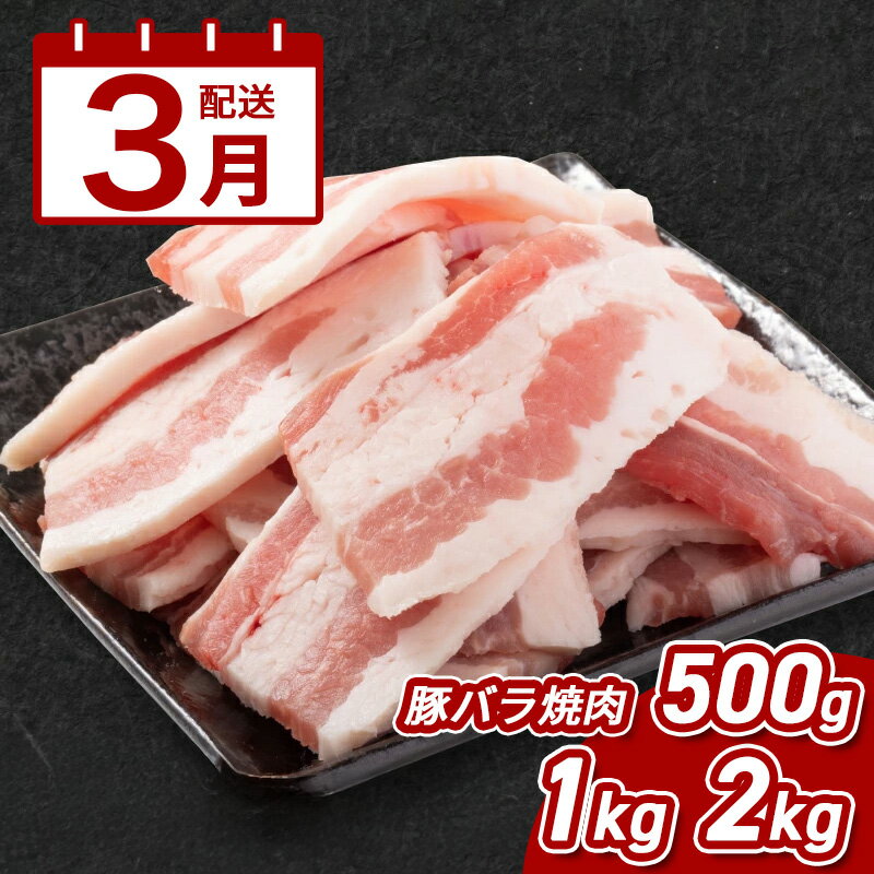 3月配送★宮崎県産豚バラ焼肉 - お試し500g/1kg/2kg 豚肉 焼き肉用 豚バラ肉 脂身が美味しい 豚ばら 1パック500g 味付けしやすいトレー冷凍 バーベキュー・アウトドアにそのまま持っていける 送料無料 [宮崎県木城町]