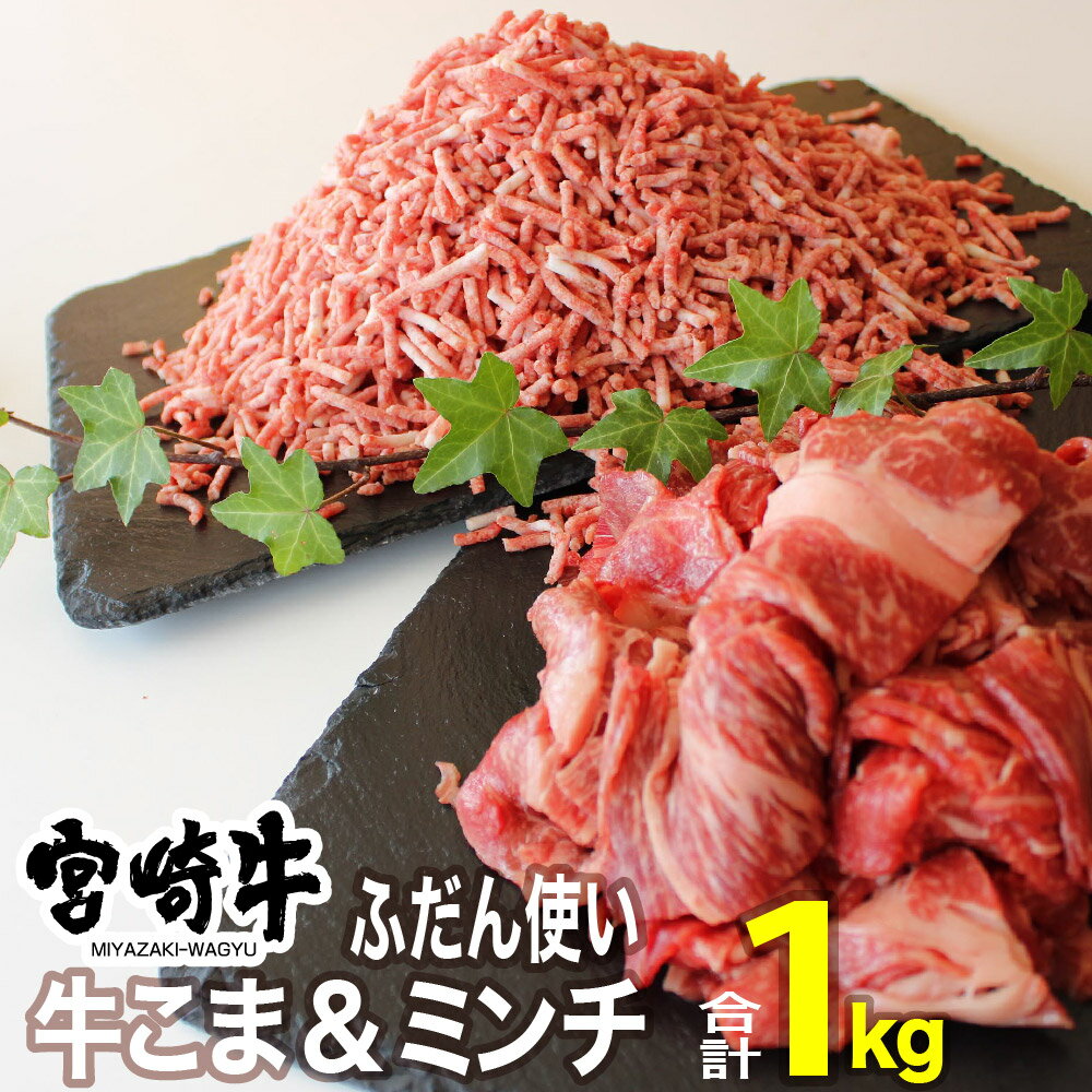 【ふるさと納税】※レビューキャンペーン※ 肉 牛 宮崎牛こま肉＆ミンチセット1kg 送料無料 小間切れ ミンチ 宮崎牛 G7409