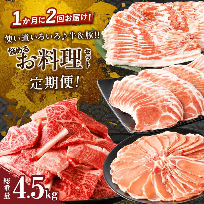 定期便 ＼1か月に2回お届け!!/ 使い道いろいろ 牛 豚 悩める お料理セット 総重量4.5kg 牛肉 国産 宮崎牛 切り落とし 牛肉 豚肉 豚バラ 食品 おかず お弁当 焼肉 すき焼き しゃぶしゃぶ おすすめ お取り寄せ グルメ お祝い 小分け 宮崎県 都農町 送料無料