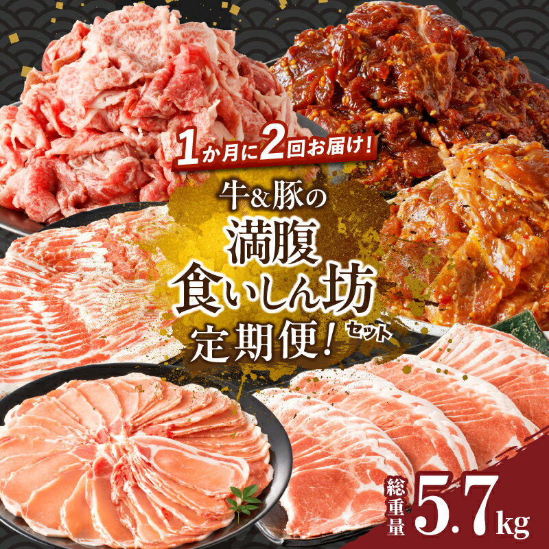 【ふるさと納税】定期便 ＼1か月に2回お届け！！／ 牛 豚 満腹 食いしん坊 セット 総重量5.7kg 肉 牛肉..