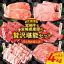 【ふるさと納税】≪6か月お楽しみ定期便≫ 宮崎の牛豚 贅沢堪能 セット (総重量4kg) 宮崎牛 牛肉 豚肉 ロース ウデ バラ モモ ステーキ しゃぶしゃぶ ...