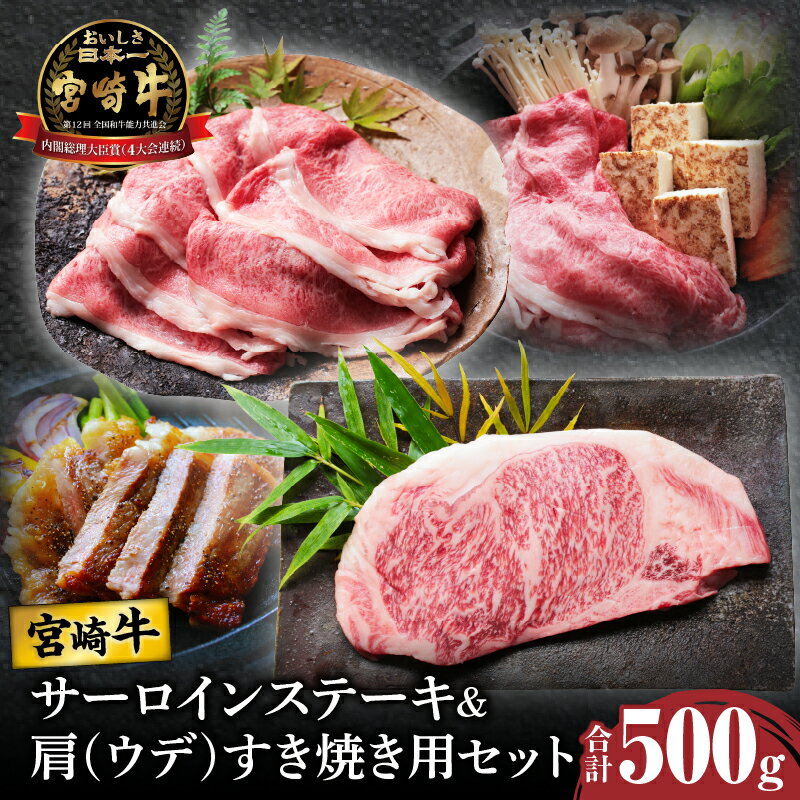 宮崎牛 サーロイン ステーキ & 肩(ウデ) すき焼き用 セット 合計500g 肉 牛肉 国産 A4 スライス 牛丼 肉じゃが 焼肉 しゃぶしゃぶ ブランド牛 おかず 晩ご飯 ご褒美 贅沢 お取り寄せ グルメ 宮崎県 都農町 送料無料