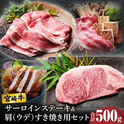 宮崎牛 サーロイン ステーキ ＆ 肩(ウデ) すき焼き用 セット 合計500g 肉 牛肉 国産 A4 スライス 牛丼 肉じゃが 焼肉 しゃぶしゃぶ ブランド牛 おかず 晩ご飯 ご褒美 贅沢 お取り寄せ グルメ 宮崎県 都農町 送料無料