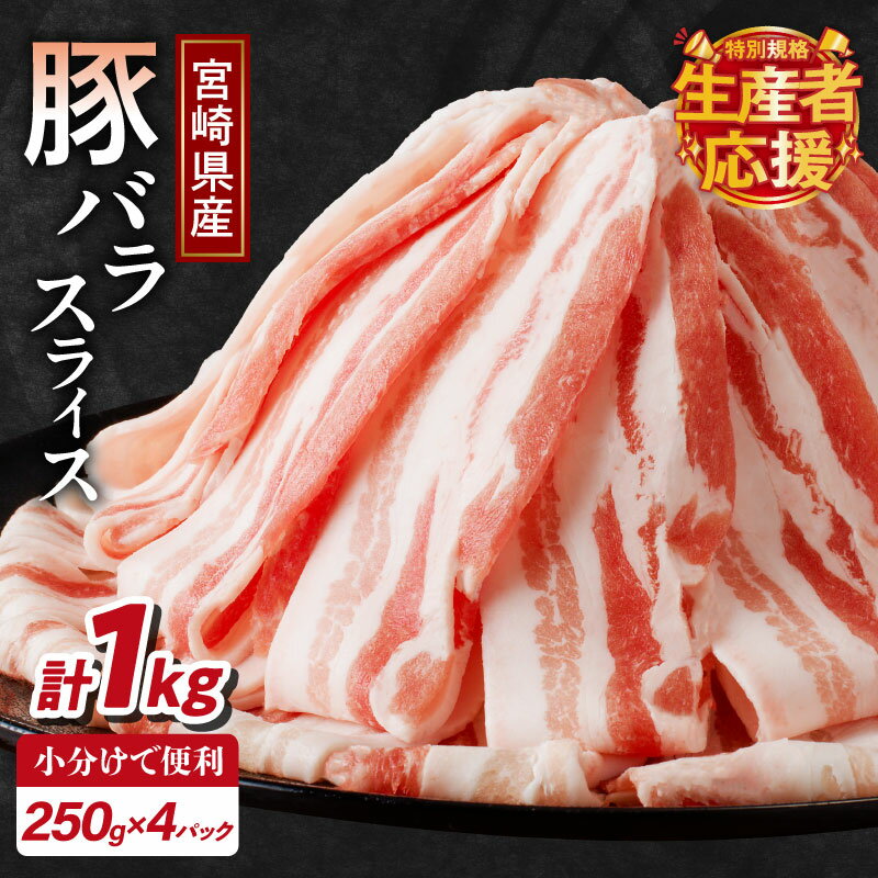 生産者応援![期間・数量限定特別規格][2週間以内・発送月が選べる] 宮崎県産 豚バラ スライス 計1kg 肉 豚肉 豚しゃぶ しゃぶしゃぶ 肉巻き 国産 小分け 便利 和食 洋食 中華 お弁当 おかず 豚汁 おすすめ お弁当 薄切り 冷凍 宮崎県 都農町 送料無料
