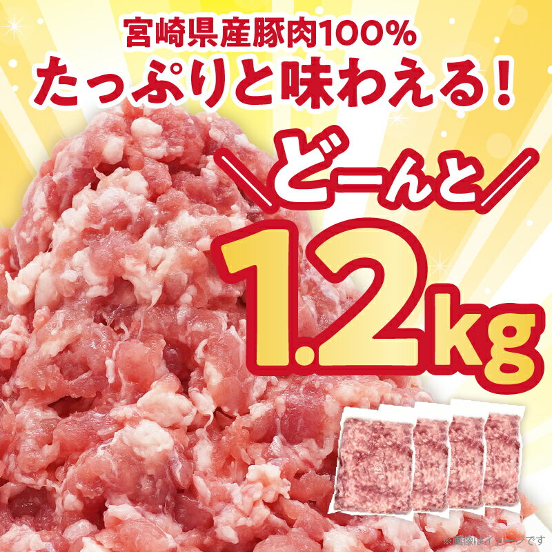 【ふるさと納税】宮崎県産豚ミンチ肉 計1.2kg 300g×4パック 豚肉 肉 粗挽き ミンチ つくね ハンバーグ 餃子 麻婆豆腐 和風 洋風 ジューシー 旨味 おすすめ 国産 小分け 冷凍 時短料理 万能食材 鮮度抜群 詰め合わせ おすそ分け 宮崎県 都農町 送料無料